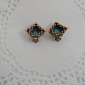 Vintage Matisse Blue Enamel Copper Clip On Earrings Signed
